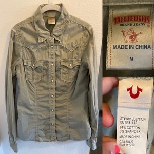 True Religion Olive green snap button shirt
